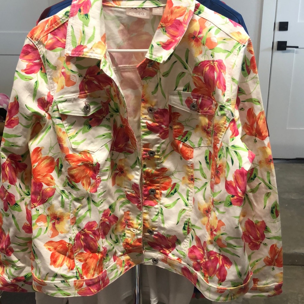 Chicos floral white denim jacket